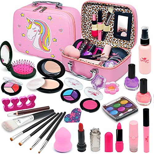 Washable Kids Makeup Girls Toys - Real Makeup Set Make Up Kits for Children Kids Girls Princess Glamour Girl Pretend Play Makeup Kit Christmas Birthday Gifts Toys for 3 4 5 6 7 8 9 10 Year Old Girl