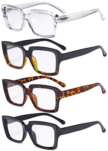 Eyekepper 4er Pack Damen Lesebrillen - Stilvolle quadratische Lesebrille für Damen +3,00