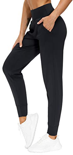 The Gym People Damen Jogginghose Leichte Athletic Leggings Tapered Lounge Pants für Workout, Yoga, Laufen, schwarz, Groß