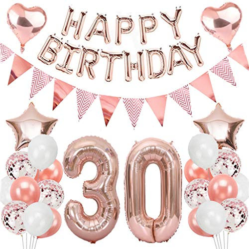 Ouceanwin Geburtstagsdeko 30 Jahre Frau, Rosegold Luftballon 30. Geburtstag Deko Set, Folienballon Zahl 30, Helium Ballon Happy Birthday Girlande für 30. Geburtstag Frauen Party Deko
