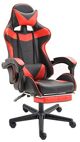 Chaise Gaming en Cuir Chaise de Bureau Pivotante Fauteuil Ergonomique avec Appui-tête et Oreiller Lombaire,Dossier 135°Inclinable - Charge Max 150kg (Noir et Rouge)