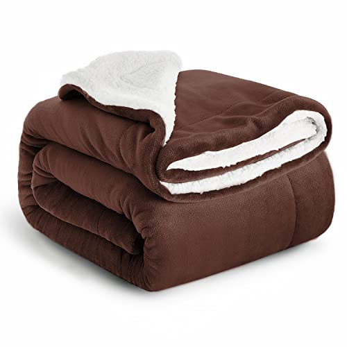 IR Imperial Rooms Sherpa Fleece Blanket Bed Throws Blankets For Sofas Soft Fluffy Thick Blanket Reversible Microfiber Throw (Coffee, Queen (200 x 240 Cm))