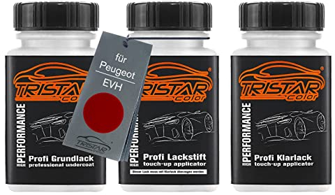TRISTARcolor Autolack Lackstift Set für Peugeot EVH Rouge Elixir Nacre Grundlack Basislack Klarlack je 50ml