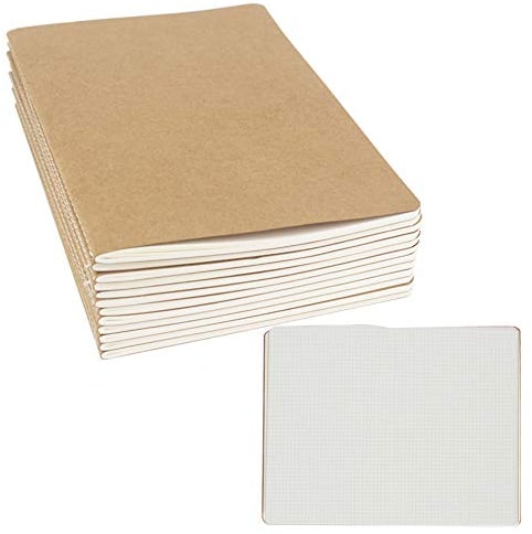 zmybcpack Notizbuch, kariertes Rasterpapier, Notizbuch, für Reisende, Studenten, Büro – A5, 21 x 14 cm, 64 quadratische Rasterseiten/32 Blatt, 12 Stück