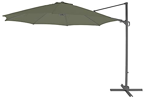 3.5M XL Hanging Cantilever Parasol Set with a Cover in Khaki Green - Includes Adjustable Height, Crank Handle, Tilt Function & UV Protection, 350cm / 12ft (Large Wide Base Frame, Outdoor Garden Shade)