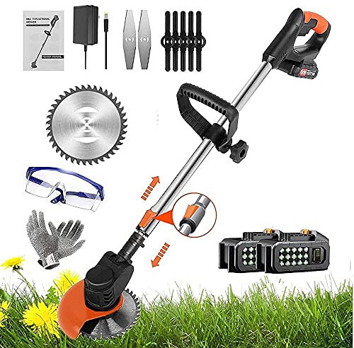 Powerful Electric Strimmer Cordless, Telescopic Garden Brush Cutter, Weed Grass Trimmer with 36V 2 Lithium-Ion Battery for Garden Clearing Weeds Flower Trees