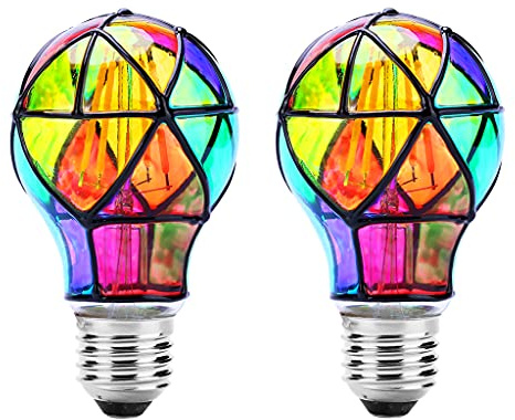 Lpraer E27 Edison Light Bulb 2 Packs Stained Glass Screw Decorative Blown Bulb 3.5W ST64 LED Filament Bulb Replacement for Bedroom Living Room Home Christmas Decoration Halloween