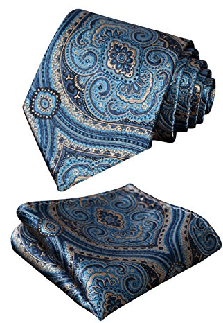 HISDERN Paisley Krawatten für Herren Blau Floral Hochzeitskrawatte Einstecktuch Herren Krawatte & Einstecktuch Set