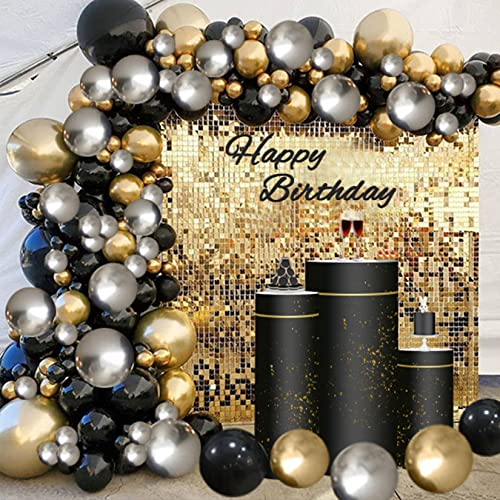 DUGEHO 100 Stück Schwarz Silber Gold Girlande Ballonbogen Luftballons Girlande Set,Metall Luftballons,Latexballon für Geburtstag Hochzeit Jubiläum Baby Shower Party