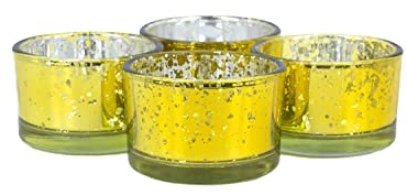 Teelichtgläser klein 51x33 mm Set 4 Stück Teelichthalter Glas Gold