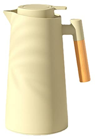 Thermoskanne Isolierkanne, Kaffeekaraffe Für Heißen Und Kalten Tee Kaffee, Mit Einfachem Sicherheitstaster, Holzgriff, Rutschfeste Unterseite, Thermosflasche Für Home Office Hotel (Hellgrün,1000ML)