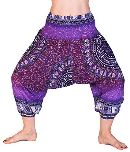 PANASIAM Aladinhose 3/4 Länge - Haremshose Damen & Mädchen - Yogahose | aus 100% Viskose, einfarbig & mit Muster, je nach Körpergröße bei Damen wie Caprihose, bei Kindern (ca. 10-14 J.) länger