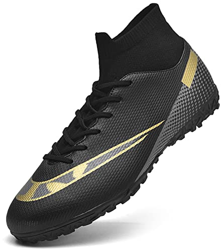 ASOCO DREAM Scarpe da Calcio Uomo Professionale Scarpe da Calcetto Erba Sportivo All'aperto Teenager Scarpe da Allenamento,Nero Oro,37 EU
