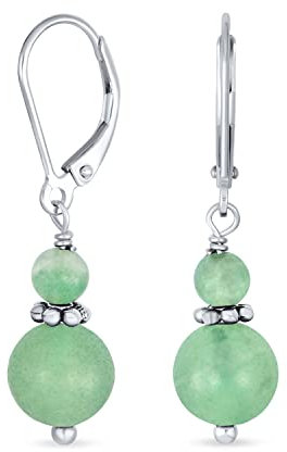 Edelstein Natural Green Aventurine Boho Bali Milgrain Edged Beaded Rondel Separator Double Ball Round Drop Dangle Earrings For Women Teen .925 Sterling Silver Lever Back