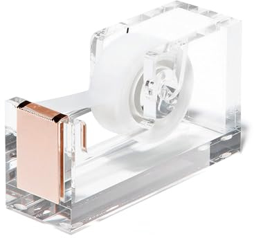 OfficeGoods Acrylic Tape Dispenser – Modern Desk Organizer for Office Supplies, Heavy Duty Refillable Tape Holder for Home and School Crafting, Stylish Desktop Accessory for Gift Wrapping, Rose Gold