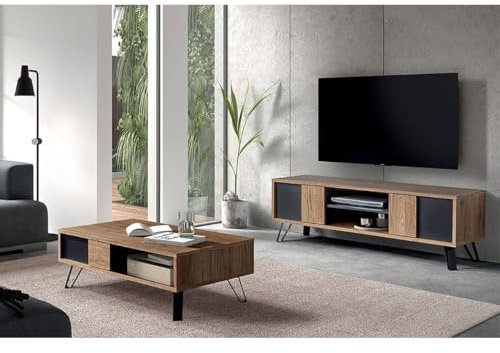 AltoBuy Carson - Ensemble Salon Meuble TV + Table Basse Piètement Métal A