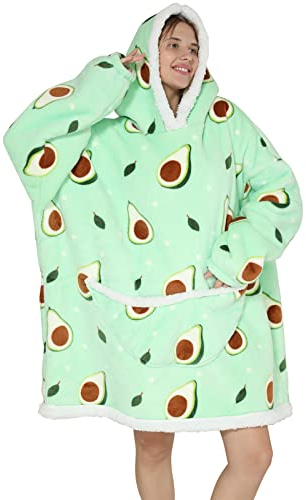 JOJJJOJ Coperta oversize con cappuccio, con tasca gigante, coperta comoda e calda in pile Sherpa, felpa/accappatoio per uomini e donne, idea regalo per ragazzi, Avocado, taglia unica plus