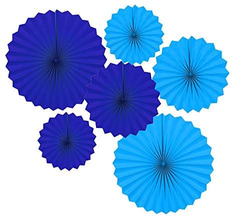 Navy Blue and Blue Round Party Hanging Paper Fans Decorations Set, Pack of 6
