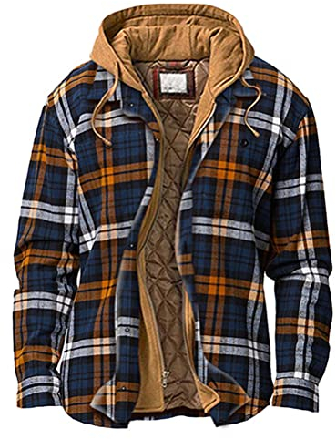 Minetom Herren Flanellhemd Kariert Hemd Innenfutter Winter Holzfällerhemd Thermohemd Hemdjacke Winterjacke Mantel Mit Kapuze A Plaid 02 XXL