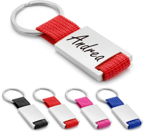 ibera gifts - Porte clé personnalisé en métal et polyester : porte clef personnalisable, porte clé personnalisé, (Rouge)