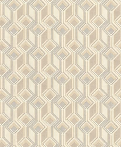 Rasch Vliestapete Beige Braun Grau Grafisch Rauten Quadrate 746518