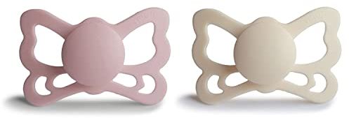 FRIGG Butterfly Silikon Schnuller | Anatomischer Sauger 2er Packung | BPA-frei | Hergestellt in Dänemark | Cream/Blush (Größe 2 (6-18 Monate))