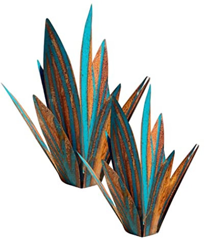 SENRN 2Pcs Tequila Rustic Sculpture Agave Tequila, Tequila Rustic Sculpture, Metal Agave Blue Metal Agave Plant Figurines Decor Garden Yard Ornaments