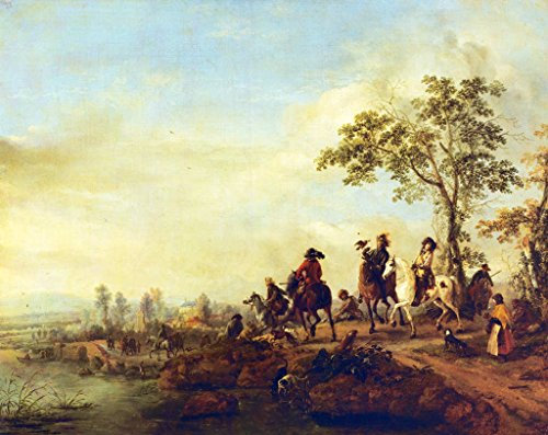 Kunstdruck/Poster: Philips Wouwermans Die Heimkehr von der Falkenjagd - hochwertiger Druck, Bild, Kunstposter, 75x60 cm
