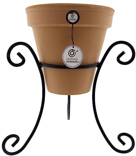 CÉRAMIQUE RAMBLEGNE | Pots de terre en argile rouge | Grand pot | Pots en céramique | Pot extérieur | Modèle J32 | Support forgé inclus | 35 x 35 x 34 cm