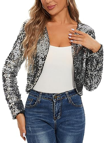 MINTLIMIT Cardigan Damen Elegant Offene Cardigan Pailletten Metallic Langarm Bolero Elegant (Mehrfarbig S)