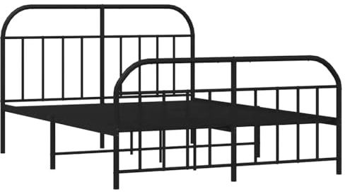 vidaXL Bettgestell, Bettrahmen mit Kopfteil Fußteil, Metallbett Bett mit Lattenrost, Doppelbett Gästebett Schlafzimmer, Metall Schwarz 180x200cm