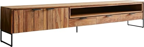 DELIFE TV-Board Nook Sheesham Natur 260 cm 2 Türen 3 Schübe Lowboard