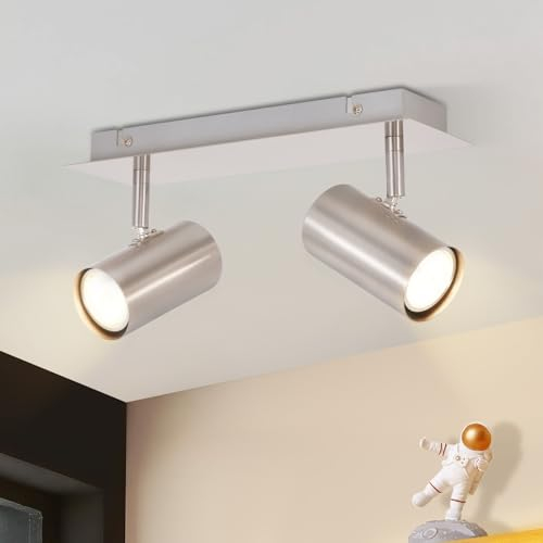 Glitzerlife LED Deckenleuchte 2 Flammig GU10 - Deckenstrahler Schwenkbar 330° Nickel Flur Deckenlampe Innen Modern Deckenspots Wandstrahler für Küche Schlafzimmer Wohnzimmer Ohne Leuchtmittel