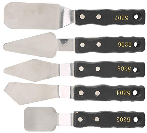 Palette Knives Set per Artisti, 5 Pezzi con Manico in Legno e Lama in Acciaio Inossidabile - Ideale per Pittura Acrilica e ad Olio