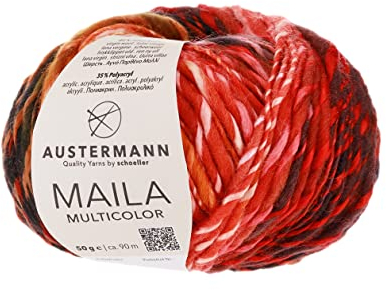 Maila Multicolor - dicke Wolle mit Farbverlauf zum Stricken - ca. 90m Lauflänge je 50g Wollknäuel Farbe 02 - Vulkan