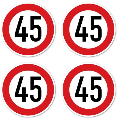 Autocollants : ⌀ 150 mm, 4 pièces – Panneau de signalisation StVO Z-274 rouge/blanc – Vitesse maximale/vitesse maximale – 45 km/h