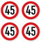Autocollants : ⌀ 150 mm, 4 pièces – Panneau de signalisation StVO Z-274 rouge/blanc – Vitesse maximale/vitesse maximale – 45 km/h