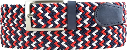BELTINGER Hochwertiger Stretch-Gürtel mit echtem Leder 3,5cm | Elastischer, geflochtener Golf-Gürtel 35mm | Dehnbarer, mehrfarbiger Flecht-Gürtel | Segel-Gürtel | Rot 105cm