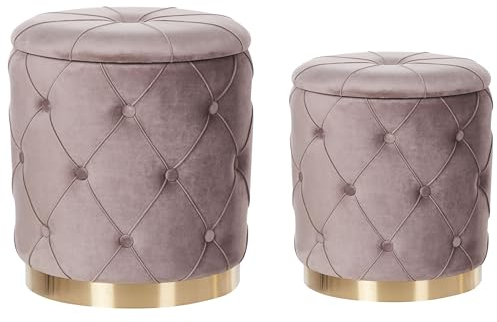 Runder Pouf im 2er Set Samt beige-grau Ottoman Sitzpouf Chesterfield Stil Pueblo