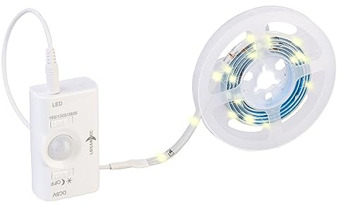 Lunartec Stripes mit Akku: Akku-LED-Streifen, 30 warmweiße LEDs, PIR-Sensor, 180 lm, 100 cm, IP65 (Streifen aufladbar, USB, WC)