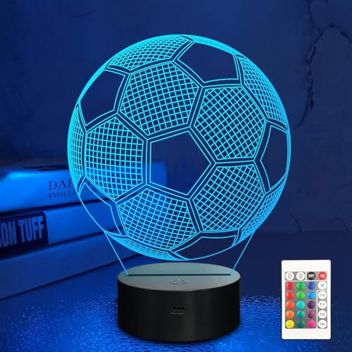 MOUJUCHI Fussball Geschenke Jungen, 3D Nachtlicht Kinder Zimmer Deko Optische Täuschung Lampe mit 16 Farben Ändern, Fußball Geschenke für 6 7 8 9 10 jahre, Ostergeschenke kinde