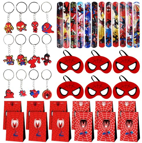 Yisscen 48PCS Cadeaux Fête D'anniversaire, Sac Cadeau Anniversaire, Porte-clés, Slap Bracelets, Masque en feutre, pour Garçons Flles Fournitures Fêtes à Thème