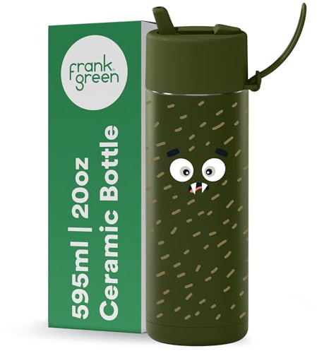 frank green Reusable Cup with Flip Straw Lid, Frankster Drinks Bottle for Kids, Spill and Leak-Resistant, Ceramic Lined - Scout, Khaki 20oz