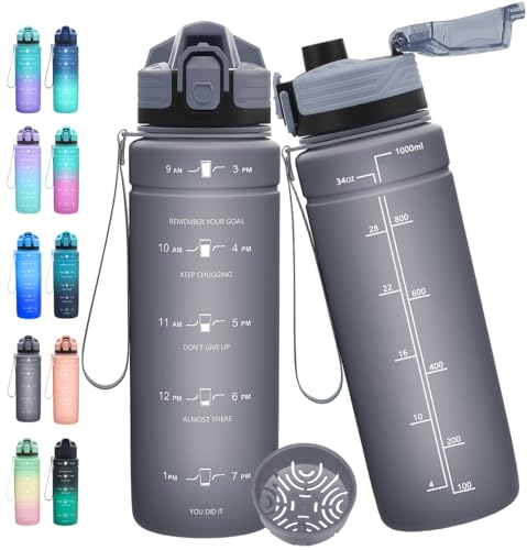 Expansea Trinkflasche 1L/500ml/ 700ml/1500ml Sportflasche, BPA-frei Tritan Trinkflasche Sport Auslaufsicher mit Zeitmarkierung - Wasserflasche für Fitness, Fahrrad, Outdoor, Yoga, Gym, Schule