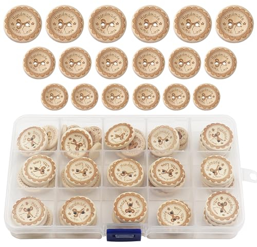 WANYI 80 Stück Holzknöpfe 15mm 20mm 25mm Runde Knöpfe Holz Kinder Natur Kinderknöpfe Babyknöpfe mit 2 Loch für DIY Nähen Babysachen Strickjacken Strickwolle (B)