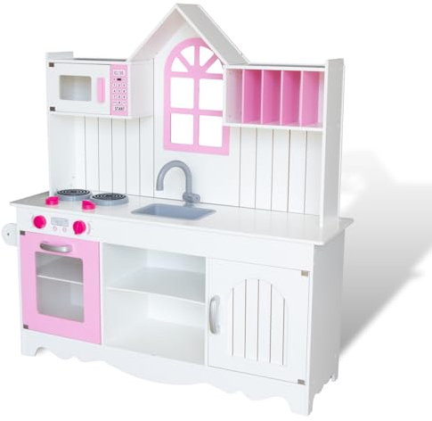 WOODENFUN Große Spielküche für Kinder 3-8, hölzerne Kinder Spielen Küche Playset Chef Pretend Play Set für Kleinkinder w, Spielzeug Küche Geschenke für Jungen Mädchen