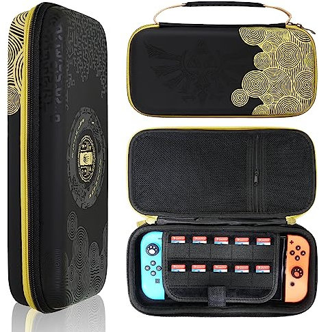 BONHHC Tasche Kompatibel mit Switch/Switch OLED, Switch Tasche Case Hülle, Harte Hülle Tragetasche Reise Portable Schutz mit Taschen für Switch OLED, Zubehör und Spiele (Schwarz)