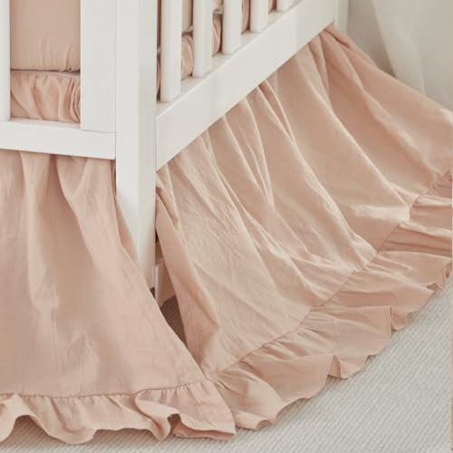 Brandream Boho Bohemian Girl Baby Kinderzimmer Krippe Bett Rock Staub Rüschen – Neutrale einfarbige Blush Farmhouse Chic 100% gewaschene Baumwolle Rüschen