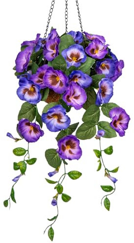 Artificial Flowers Like Real Pansy Hanging Plants With Basket, Height 70 cm, Indoor Decorative Bush, Green