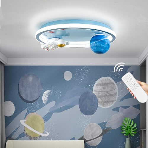 Shine LUEST Astronaut Ceiling Light Fixture 20 Dimmable Kids Flush Mount Ceiling Lights for Bedroom LED Chandelier 3000K-6000K with Remote Children Ceiling Lamp for Kitchen,Nursery Room